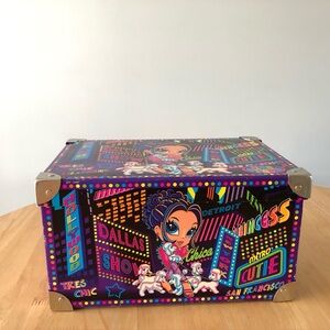 Vintage Lisa Frank Glamour Girl Chica & Poodles Cityscape Neon Storage Box Trunk